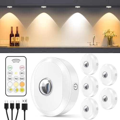 WILLED Rechargeable Puck Lights with Remote Control, 3 Color Temperatures and Timing Function, Dimmable Tap Light, Stick on Under Cabinet Lights, LED Puck Lights for Kitchen, Closet and Shelf(6 Pack) - Image 1