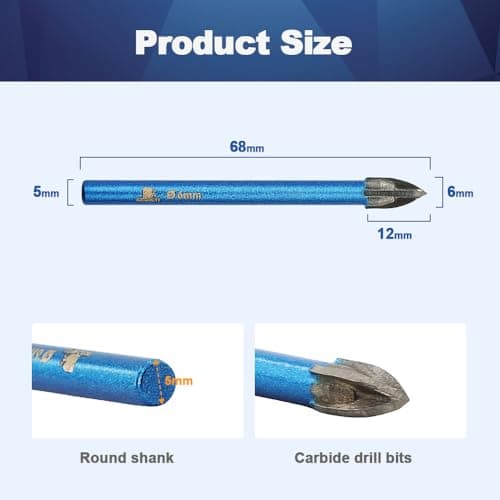 Masonry Drill Bit BRSCHNITT 1/4"*10pcs Carbide Tips Concrete Drill Bit Set for Pots Bottles Ceramic Tile Glass Brick Ceramic Round Shank - Thumbnail 4