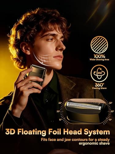 Electric Foil Shavers for Men: Mini Electric Razor with 3 Floating Blades, IPX7 Waterproof & USB-C Fast Charge Cordless Foil Shaver for Men with Travel Lock, Grooming Gift for Home & Travel - Thumbnail 2
