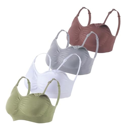 Under Control Nursing Bra 4-Pack - Soft Pastel Maternity & Sleep Bra - 2 Silver/Dark Mauve & 2 White/Olive - Seamless Wireless Bra for Breastfeeding (S-2XL) XL Size - Image 1