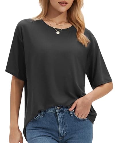 Stelle Women Crew Neck Short Sleeve T Shirts Summer Tops Oversized Tshirts Soft Basic Tee Shirt Charcoal X-Small - Image 1