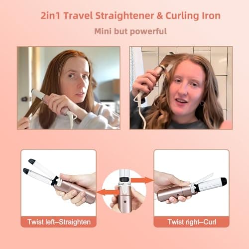 VAV Mini 2 in 1 Curling Iron and Hair Straightener - Dual Voltage Travel Size,1 Inch Ceramic Curling Wand for Short Hair,Bangs,Curls,Portable Hair Iron - Thumbnail 3