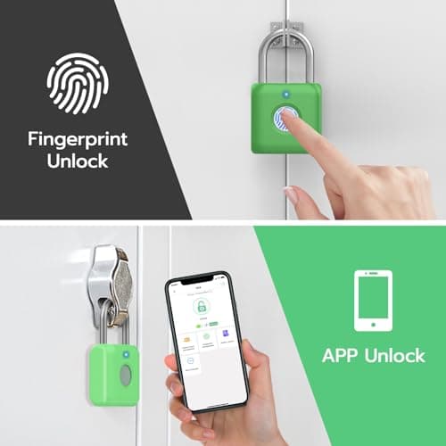 Fingerprint Padlock eLinkSmart Gym Locker Lock with Phone App iOS Watch Metal Keyless Combination Locks for Backpack Suitcase Luggage School Sports Locker Toolbox Hasp Storage Green - Thumbnail 4