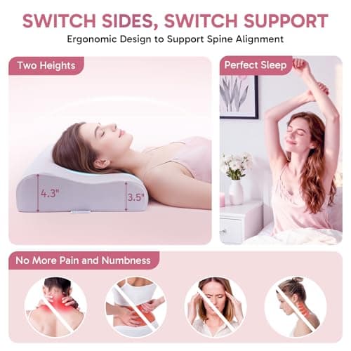 Ergonomic Memory Foam Pillow 2 heights: Mid-Low, Cervical Support Relieve Neck Back Pain, Breathable Cool Ice Silk Anti-Wrinkle Cover, SGS Certificates, for Side Back Stomach Sleeper, Queen Size - Thumbnail 3