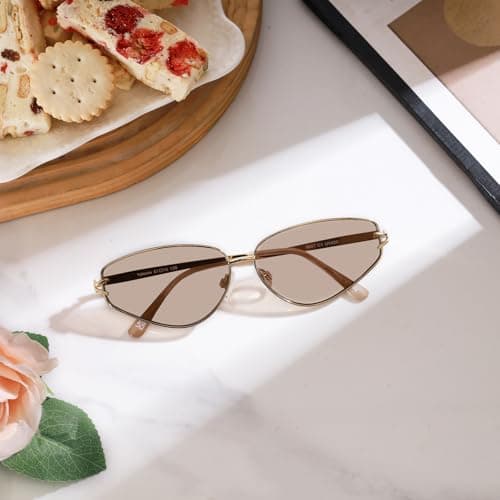 Trendy Y2K Geometric Cat Eye Sunglasses for Women, Metal Frame, UV400 Lens - Thumbnail 2