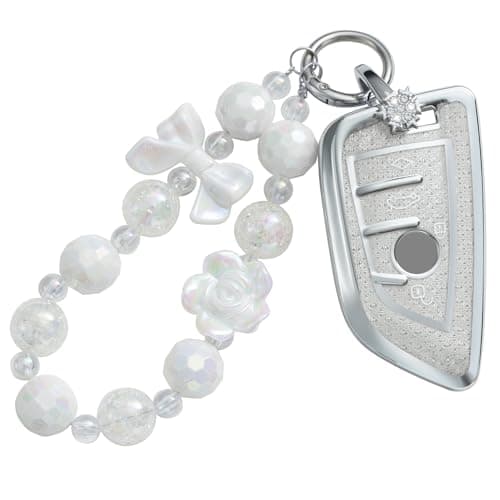 XUPEIXUN for BMW Key Fob Cover with Keychain, Silver TPU Key Case Protection Shell Compatible with 1 3 5 7 Series 530 F48 X1 X2 X3 X4 X5 X6 Classic Bling Car Accessories