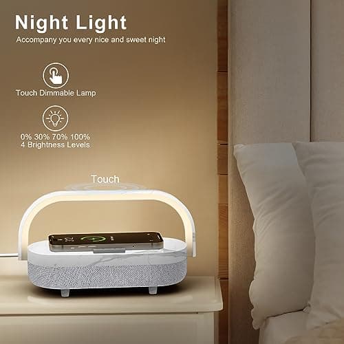 iGaur LED Bedside Lamp, Touch Lamps for Bedroom Nightstand, 4 in 1 Bedside Table Lamp with Wireless Charger, Portable Bluetooth Speaker, Phone Holder, Dimmable Charging Birthday Gifts for Women - Thumbnail 2