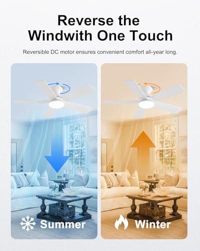 Ombrin 42 Inch Ceiling Fan with Lights, RGB Ceiling Fan with Light, App & Remote Control, Flush Mount Low Profile, Reversible, 3CCT, Dimmable LED, Noiseless, White Ceiling Fan for Bedroom - Thumbnail 4