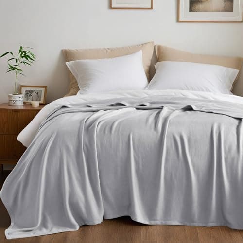 Queen Size Blanket, 70% Rayon (Derived from Bamboo) and 30% Cotton, Lightweight Jacquard Weave, Breathable and Soft Summer Blanket for Bed or Couch, 90” x 90”, Grey - Image 1