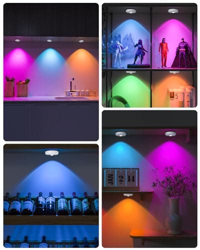 WILLED RGB Rechargeable Puck Lights with Remote Control, Under Cabinet Lighting Wireless, Dimmable Push Lights, Multicolor and Timing Function, LED Puck Lights for Kitchen, Cabinet and Shelf(6 Pack) - Thumbnail 6