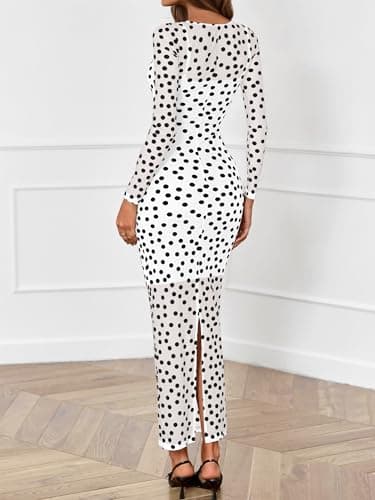 BTFBM Spring Dresses for Women 2026 2 Piece Set Long Sleeve Polka Dot Sexy Bodycon Mesh Dress and Slip Dress Wedding(Big Dot White Black, Small) - Thumbnail 3