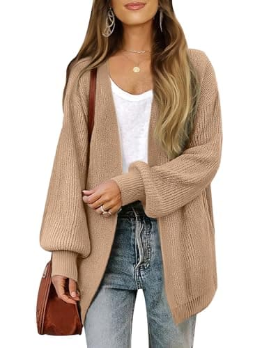 Libsorge Womens Long Cardigan Sweaters for Women Fall Winter Spring 2025 Trendy Outfits Chunky Waffle Knit Oversized Open Front Dressy Casual Lightweight Long Bell Sleeve Cardigans Sweater Khaki S - Image 1