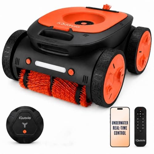 iQuavia Cordless Robotic Pool Cleaner for Inground Pools – Underwater App & Remote Direct Control, Signal Buoy, 5,500 GPH, 210-Min Runtime, Dual Brush, Smart Navigation, Auto-Park, Orange