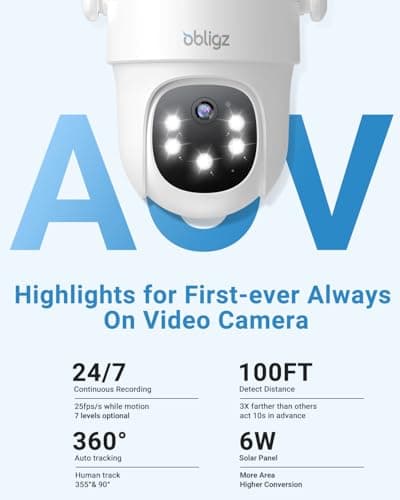 obligz Solar Camera Security Outdoor - AOV 24/7 Recording Security Cameras Wireless Outdoor with 360° View, Human Auto Tracking, 2K Night Vision, Compatible with Alexa/Google Assistant (2 Pack) - Thumbnail 2