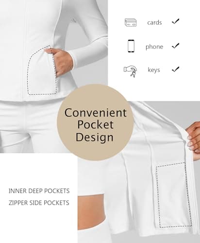 BRXL Womens Workout Zip Up Jackets Long Sleeve Yoga Jacket White Athletic Jacket with Pockets White XL - Thumbnail 3