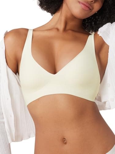 Tarbo Deep-V Neck Bra Padded Seamless Bralettes Fabrics Everyday Basic Sleeping Bras (Milkwhite XL) - Image 1