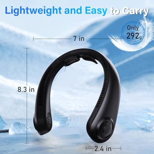 EYERZ 5000mAh Portable Neck Fan, [16H Long Lasting] Bladeless Personal Fan, 5 Speeds Wearable Fan for Neck, Ultra Quiet Rechargeable Cooling Fan for Travel, Outdoor, Hot Flashes, Golf, Office - Thumbnail 6