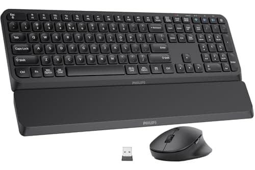 PHILIPS Bluetooth Keyboard and Mouse Combo, Ergonomic Design with Wrist Rest for Computer Keyboard, Bluetooth/2.4Ghz 3-Device Connectivity, Wireless Keyboard and Mouse Set for Windows/Android, Black - Image 1