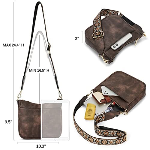 BOSTANTEN Crossbody Bags for Women Trendy Vegan Leather Hobo Purses Shoulder Handbags With Wide Shoulder Strap Coffee - Thumbnail 3