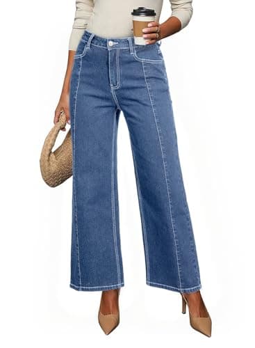 Dokotoo Women's Wide Leg Jeans High Waisted Stretchy Raw Hem Denim Pants Flare Jeans Denim Pants Stretchy Baggy Jeans Blue Pants for Women Size 6 - Image 1