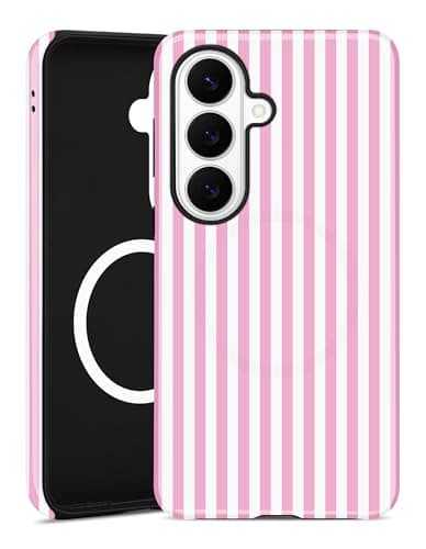 Aitipy Compatible with MagSafe Striped Phone Case for Samsung Galaxy A17, Cute Aesthetic Striped Magnetic Soft TPU and Hard PC Protective Phone Cover for Women Girls - Pink - Image 1