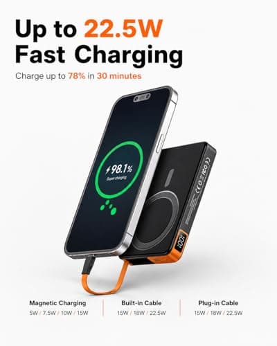 3-in-1 Magnetic Portable Charger with Stand, for Magsafe Power Bank Fast Charging, 10000mAh Wireless Battery Pack with Built in USB C Cable, Powerbank for iPhone17/16/15/14/13/12 Travel & Daily Use - Thumbnail 3