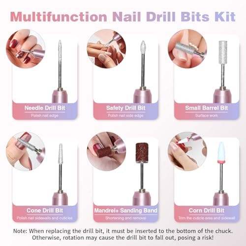 Electric Nail Drill Machine Professional, 35000 RPM Cordless Nail File, Portable Rechargeable Nail Drill and Bits for Acrylic Gel Nails Polishing Removing - Thumbnail 5