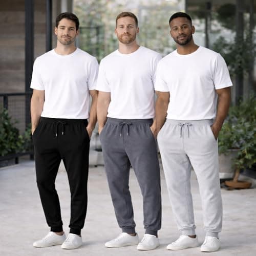 BROOKLYN'S BEST 3-Pack Men Jogger Pants - Sweatpants for Men with Pockets, Elastic Waistband, Cuffed Ankles, Active Fleece Athletic and Workout Pants - Black/Heather Charcoal/Heather Grey, Small - Thumbnail 3