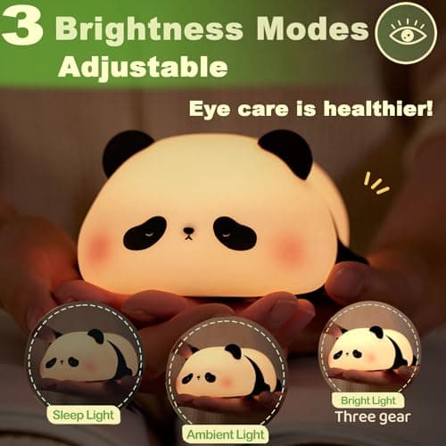 DREAMING MY DREAM Cute Panda Night Light, LED Squishy Novelty Animal Night Lamp, 3 Level Dimmable Nursery Nightlight for Breastfeeding Toddler Baby Kids Decor, Cool Gifts Kids (Panda Pangda) - Thumbnail 5