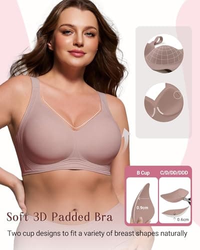 As Fairy Plus Size Wireless Bra for Women Supportive Full Coverage Bra Seamless Bralette for Daily Wear(Dusty Rose 32B) - Thumbnail 3