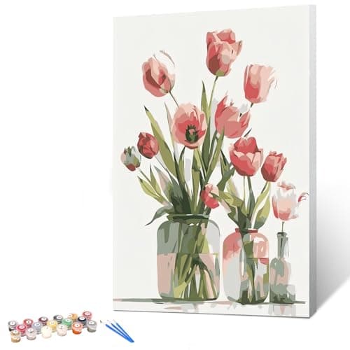 Ginkko Paint by Numbers Kit for Adults Beginner & Kids Ages 8-12 with Wooden Frame Easy Acrylic on Canvas 8x12 inch with Paints and Brushes, Flower 01(Include Framed) - Image 1