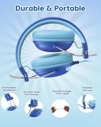 Acer Kids Headphones for School, 74/85dB Safe Volume, Kids Headphones with Cord, 3.5mm Jack, Stereo Sound Wired On-Ear Headphones for Airplane Travel, Boys, Girls, Chromebook, Kids Tablet, Blue - Thumbnail 6