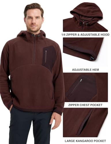 M MAELREG Mens Quarter Zip Hoodie Heavyweight Microfleece Warm Casual Hooded Golf Quarter Zip Fleece Hoodie Men Wine Red - Thumbnail 5