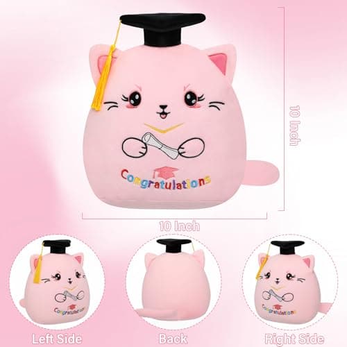 Graduation Gift Cat Stuffed Animal - Pink Cat with Graduation Cap Gown Plush Toy for Kindergarten Preschool Elementary Graduation 2026 Soft Personalized Graduation Gifts for Kids Girls Her 9 Inch - Thumbnail 3