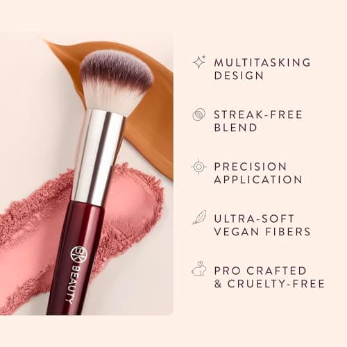 BK BEAUTY 116 SMALL ROUND COMPLEXION BRUSH – Compact Round Makeup Brush for Precise Blending of Cream Blush, Contour, Bronzer & Foundation, Vegan Bristles - Thumbnail 3