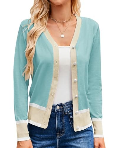 GRACE KARIN Cardigan Sweaters for Women Spring Summer Fashion Sweater Lightweight Cropped Cardigan (Light Blue,2XL) - Image 1