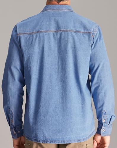CHRONOLINE Men’s Long Sleeve Denim Shirt Western Button Up Washed Denim Jeans Shirt Vintage Cotton Work Shirt for Men, Stonewash Blue, S - Thumbnail 3