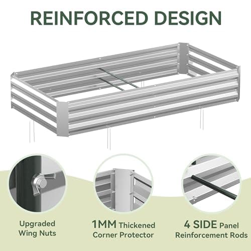 Lineware Raised Garden Bed with Self-Watering System, 6x3x1 ft Elevated Planter Boxes Outdoor with PE Cover, Galvanized Raised Beds for Gardening,Vegetables,Flowers, Backyard, Patio - Thumbnail 6