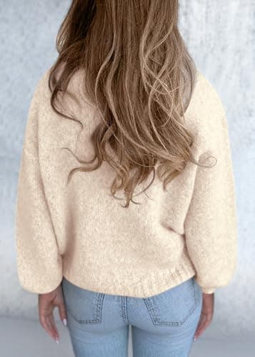 KIRUNDO Sweaters for Women Fall 2026 Oversized V Neck Cozy Cute Casual Long Sleeve Knit Pullover Trendy Winter Clothing(Beige, X-Large) - Thumbnail 2