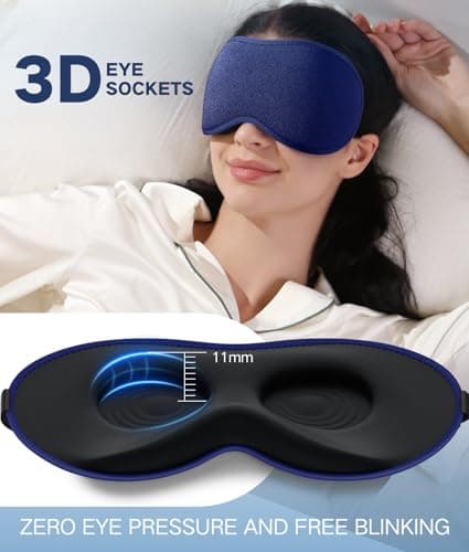 Vynix Sleep Mask for Men Women - Eye Masks for Side Sleepers, 3D Contoured Night Blindfold 100% Blockout Pressure-Free, Soft Lightweight Breathable Eye Cover Shade Sleeping for Airplane, Travel, Blue - Thumbnail 5