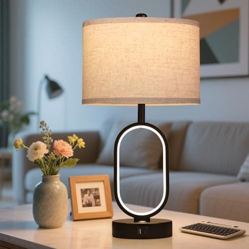 NITOWOLF 23" Bedside Lamps Set of 2, Farmhouse 3-Way Dimmable Touch Lamps for Nightstand, Built-in Night Light Bedside Table Lamp with USB A+C Ports, Black Table Lamp, LED Bulbs Included - Thumbnail 6