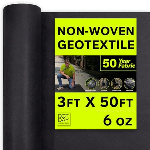 DOTDAY 6 oz Non-Woven Geotextile Fabric 3ft x 50ft, Heavy Duty Driveway Fabric for Gravel, French Drains, Paver Base & Erosion Control, UV-Stabilized Permeable Underlayment, Terra
