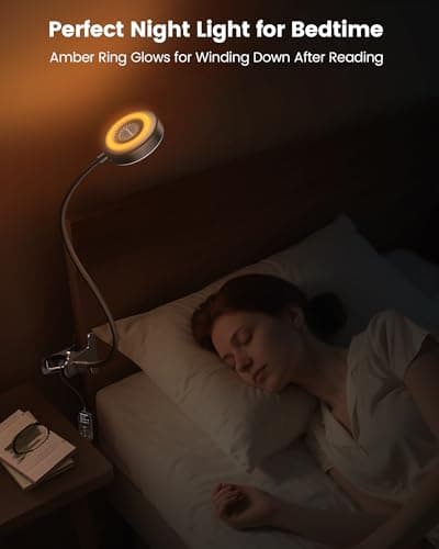 Glocusent 72 LED Clip on Lamp with Remote, Reading Light with Amber Ring, 3 Colors & 5 Dimmable Bed Lamp, 30/60-Min Auto Off Timer, Clamp Light for Headboard/Dorm/Bunk (Black) - Thumbnail 4