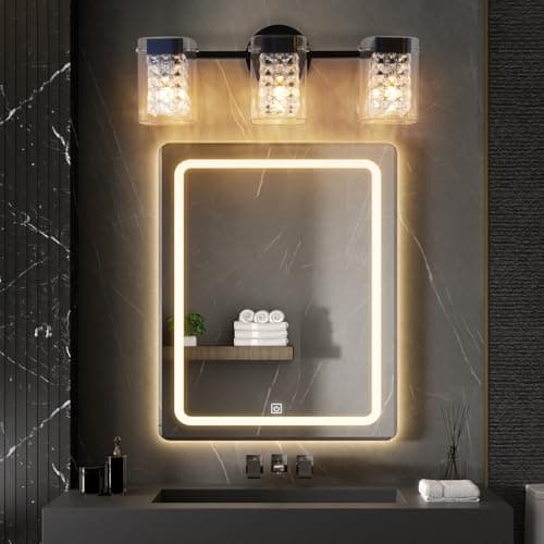 TYhogar Modern Crystal Vanity Lights, 3-Light Black Bathroom Light Fixtures with Clear Shades, Bathroom Lighting Fixtures Over Mirror Wall Light for Hallway, Decoration,Bedroom（Exclude Bulb） - Thumbnail 2