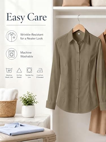 BBIBBI Womens Tops Dress Shirts Work for Women Business Casual Blouses Shirt Ladies and Button Down Up Women's Blouse Khaki Size 6XL - Thumbnail 6