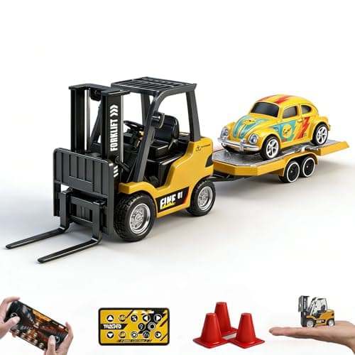 PLIXYRCPL 1/64 Scale RC Forklift Crane, 2.4GHz Metal RC Truck, 2-in-1 Construction Vehicle with Hook & Metal Forks, Dual Speed, APP Control, Construction Vehicle Hobby Toy for Adults and Kids - Image 1