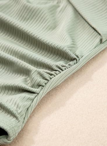 Dokotoo Bathing Suit for Women Tummy Control One Piece Cross Front Hollow Out Adjustable Straps Rib Knit Swimsuit Holiday Summer Beach Solid Color Monokini Swimwear Laurel Green X-Large - Thumbnail 5