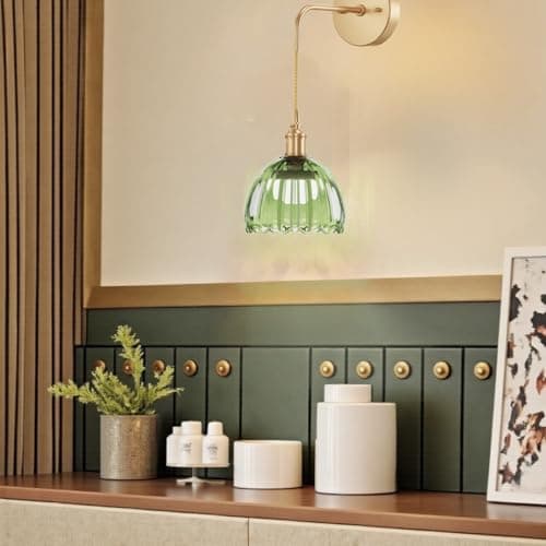 Kavedod Battery Operated Wall Sconce CCT Dimmable Wireless Sconcesm Vintage Light Fixture with Green Tulip Glass Lampshade Wall Decor Set for Living Room Bedroom Bedside Bathroom 1PC Green - Thumbnail 6