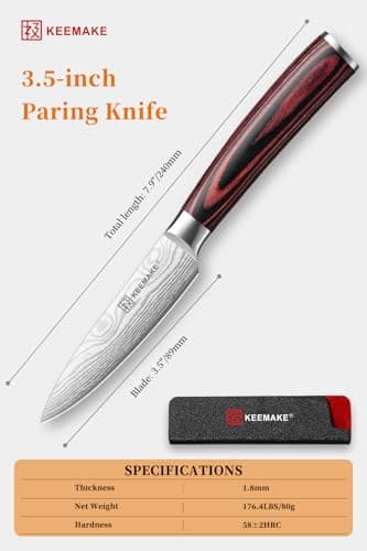 KEEMAKE 3.5 Inch Paring Knife - Ultra Sharp Fruit Knife High Carbon Stainless Steel Small Kitchen Knives for Peeling Slicing with Ergonomic Handle with Elegant Gift Box - Thumbnail 6