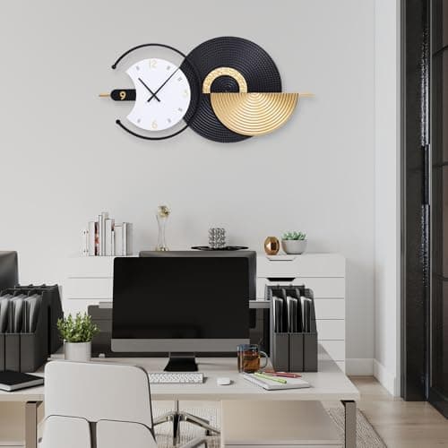 Anmotpe Large Wall Clock Geometric Oversize Modern Clocks Battery Operated Gold Iron Silent Non-Ticking Big Clocks for Living Room, Kitchen, Dining Room, Bedroom - Thumbnail 6